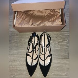 Gianvito Rossi Italian Leather 3 strap pointed toe flats